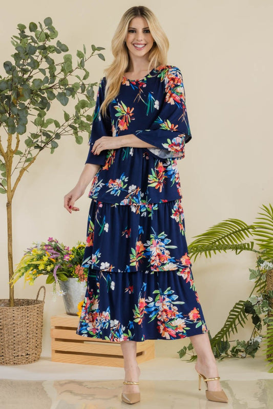 Celeste Full Size Floral Ruffle Tiered Midi Dress - AllIn Computer