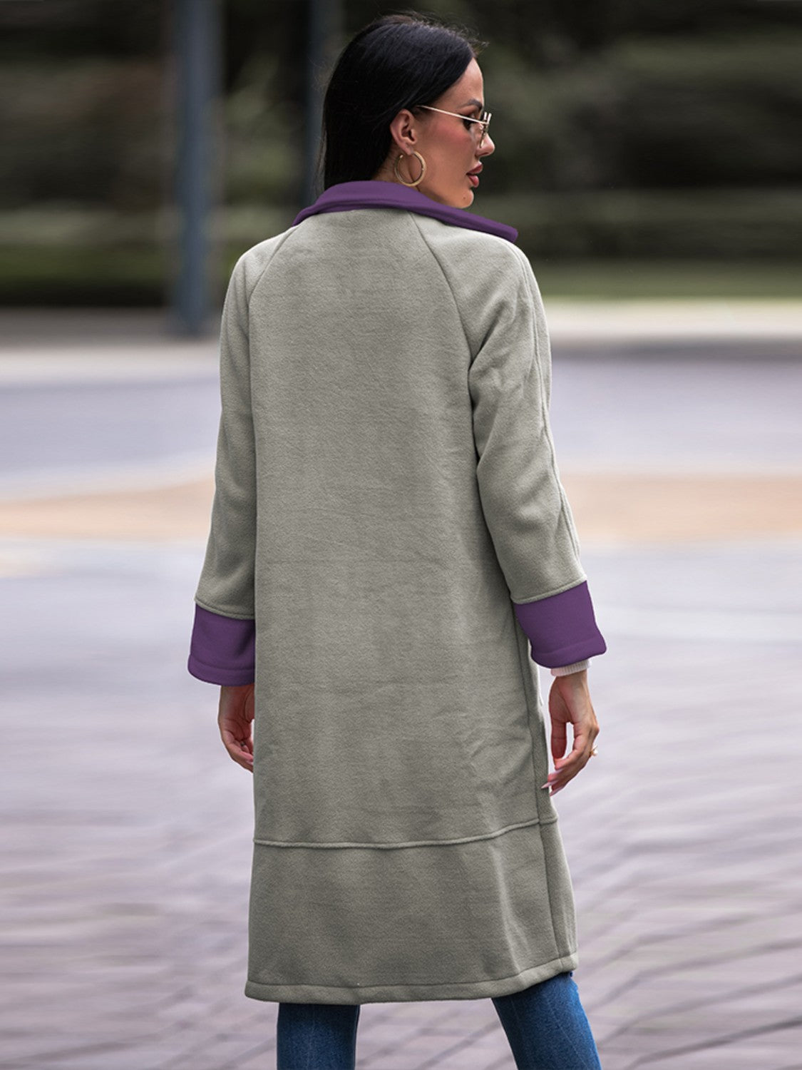 Contrast Lapel Collar Coat with Pockets - AllIn Computer