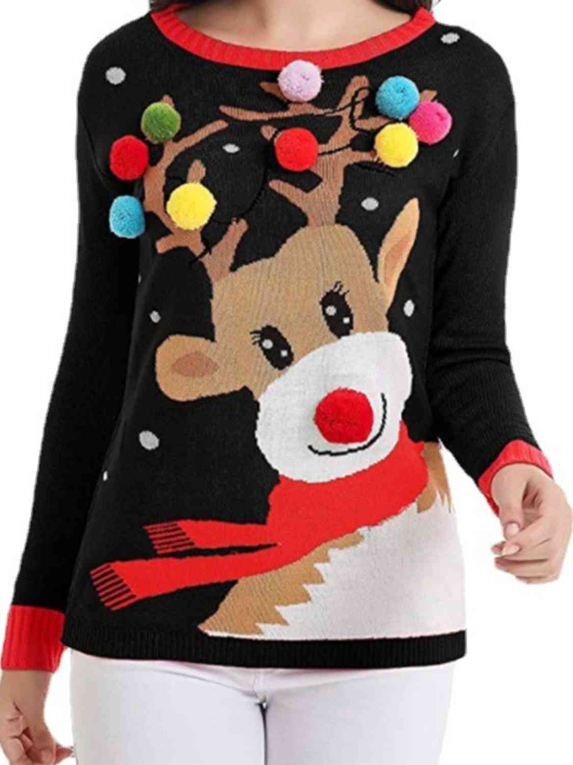 Rudolph Pom-Pom Trim Sweater - AllIn Computer