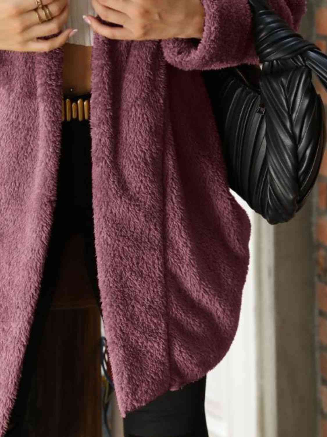 Open Front Hooded Teddy Coat - AllIn Computer