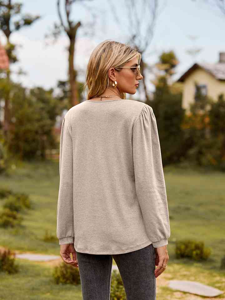 Puff Sleeve Ruffle Trim Blouse - AllIn Computer
