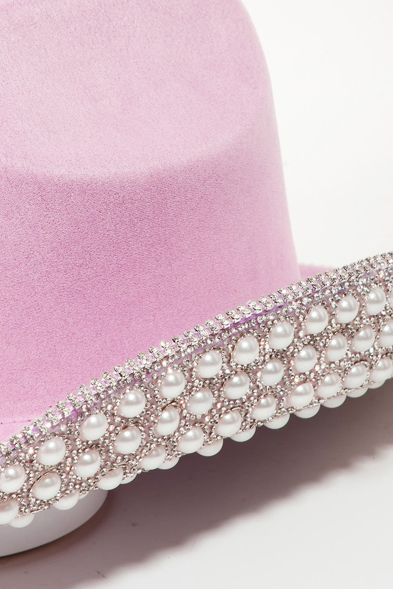 Fame Pave Rhinestone Pearl Trim Cowboy Hat - AllIn Computer