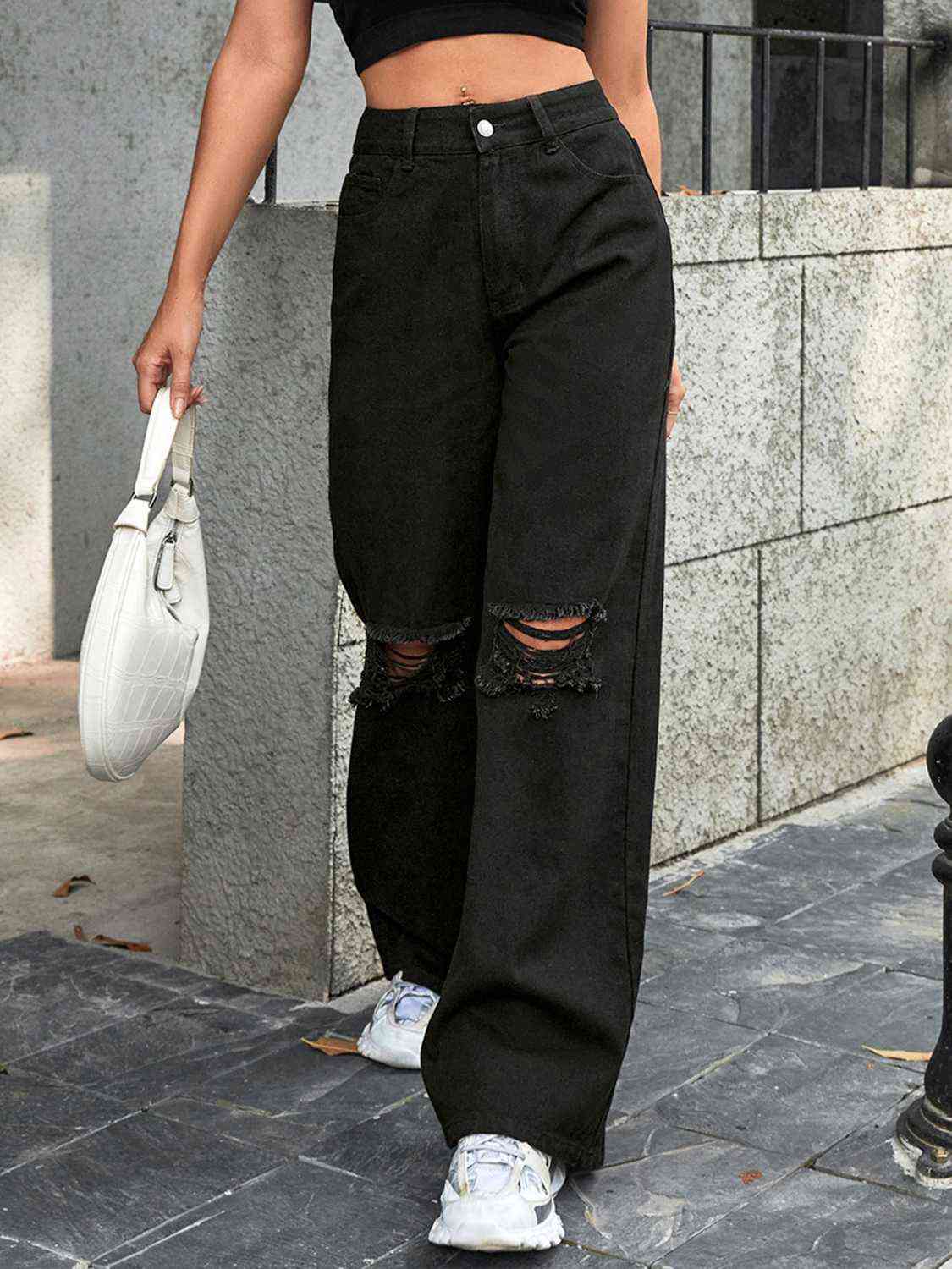 Distressed Wide Leg Jeans - AllIn Computer