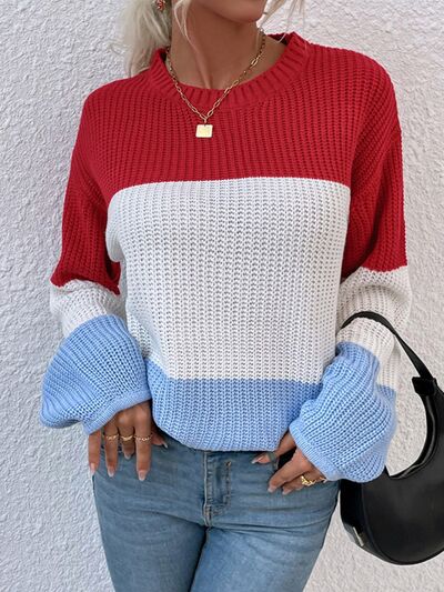 Color Block Round Neck Sweater - AllIn Computer