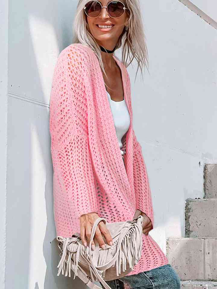 Open Front Long Sleeve Openwork Cardigan - AllIn Computer