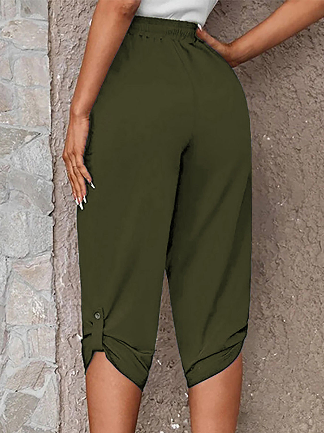 Full Size Roll-Tab Capris Pants - AllIn Computer