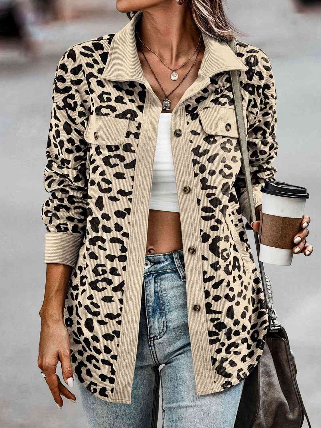 Full Size Leopard Buttoned Jacket - AllIn Computer