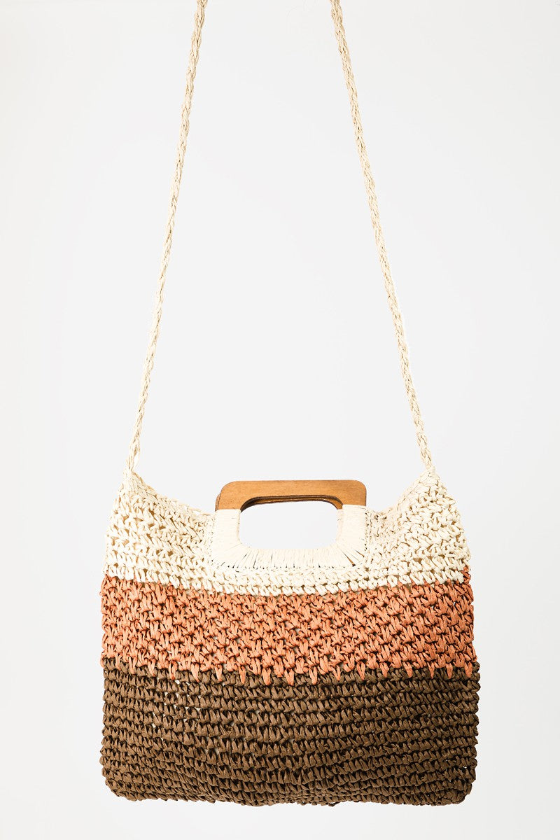 Fame Color Block Double-Use Braided Tote Bag - AllIn Computer