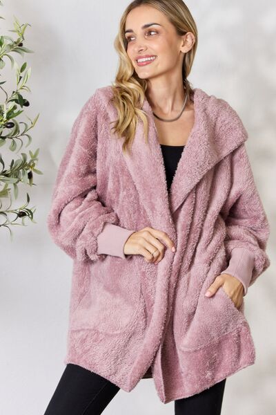 H&T Faux Fur Open Front Hooded Jacket - AllIn Computer
