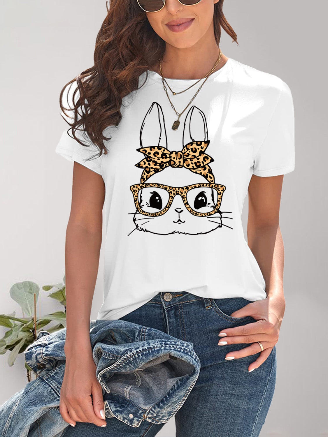 Rabbit Graphic Round Neck Short Sleeve T-Shirt - AllIn Computer