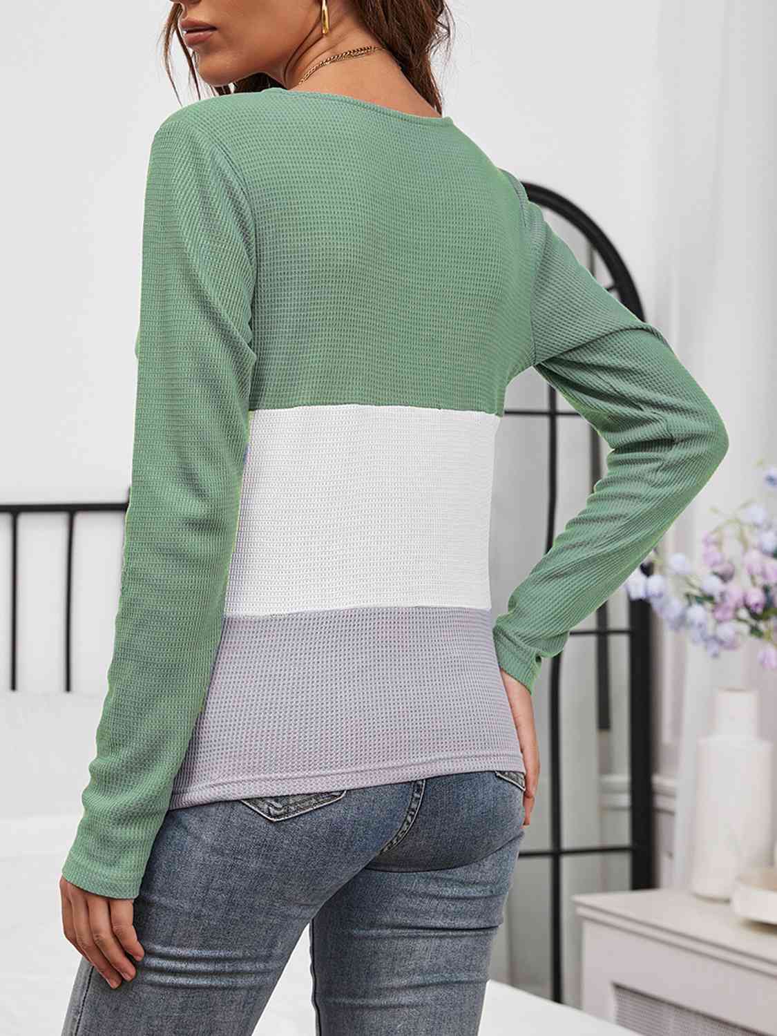 Color Block Long Sleeve Top - AllIn Computer