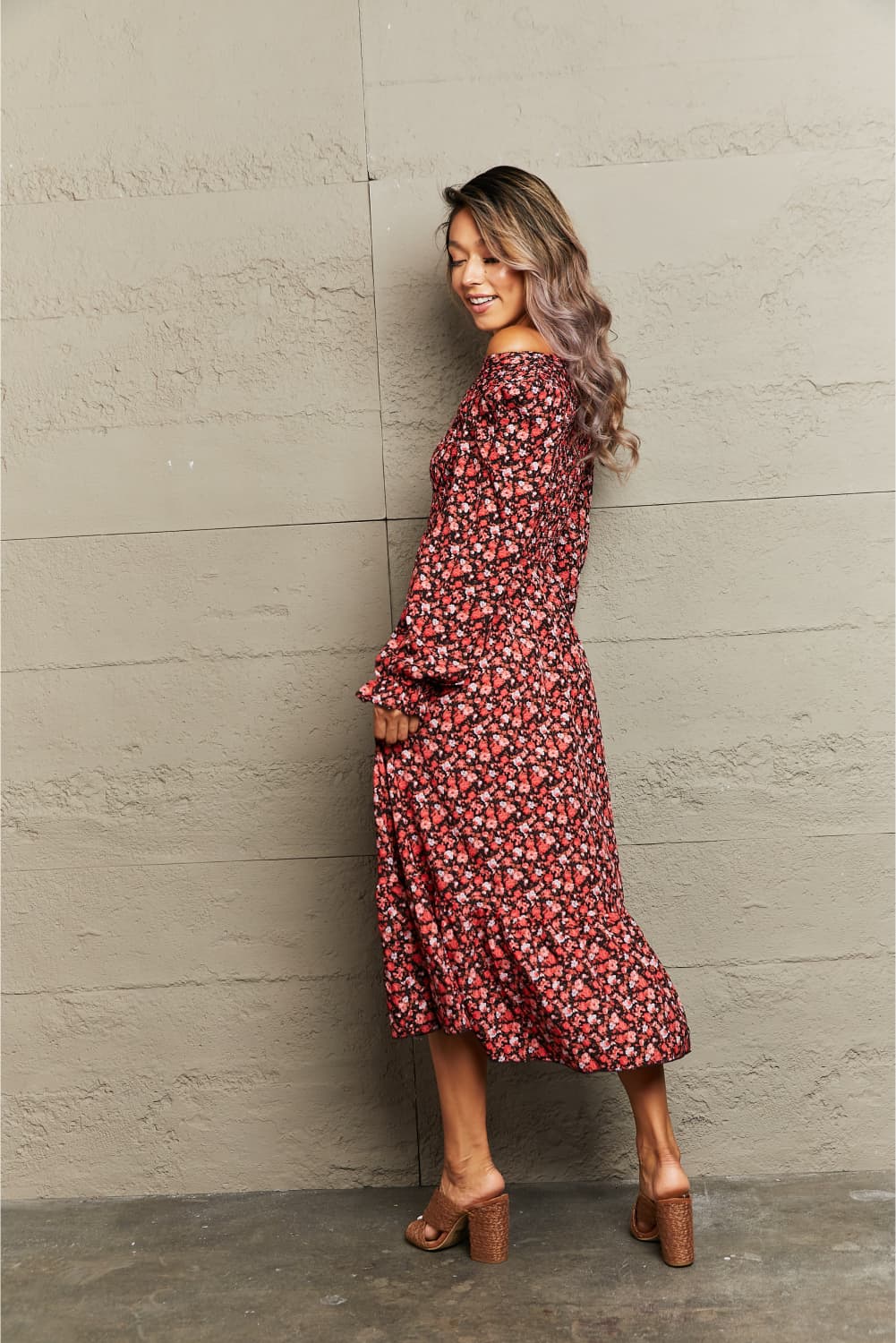 Off-Shoulder Long Sleeve Midi Dress - AllIn Computer