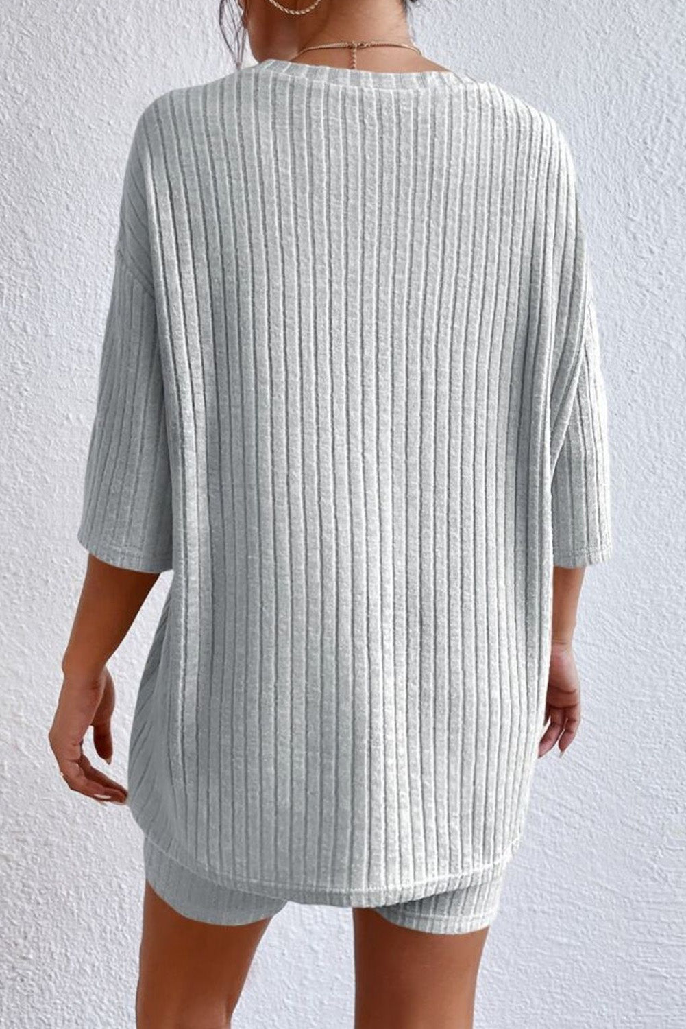 Round Neck Ribbed Top and Shorts Lounge Set - AllIn Computer