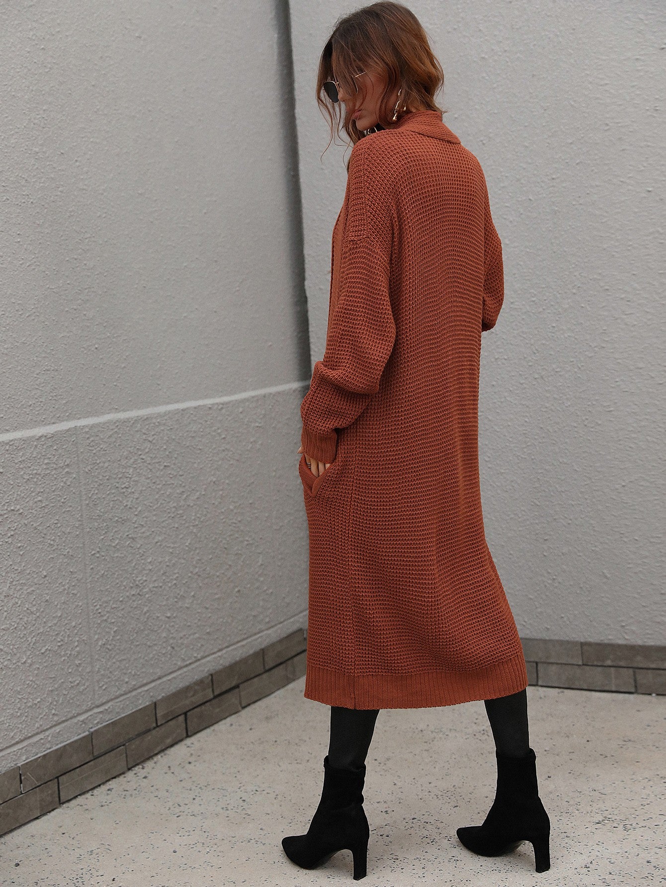 Double Take Waffle Knit Open Front Duster Cardigan With Pockets - AllIn Computer