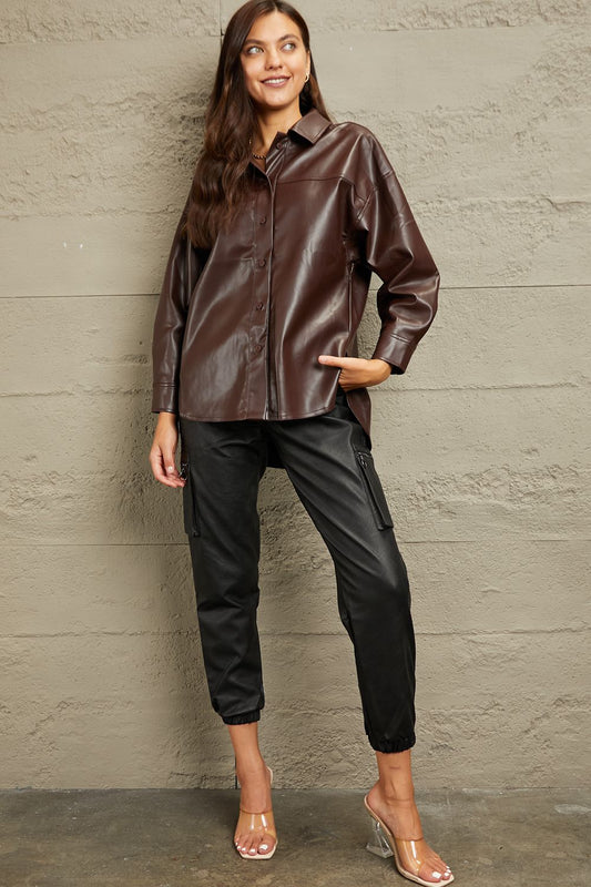e.Luna Vegan Leather Button Down Shirt - AllIn Computer