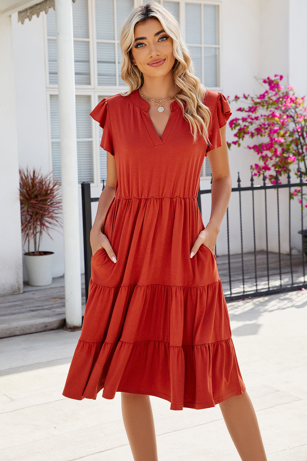 Ruched Notched Cap Sleeve Dress - AllIn Computer