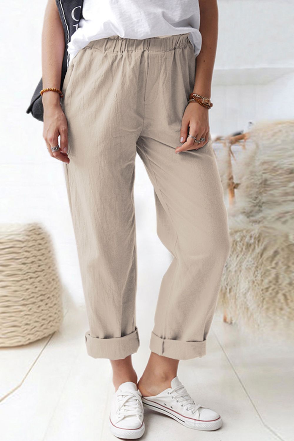 Paperbag Waist Pull-On Pants with Pockets - AllIn Computer