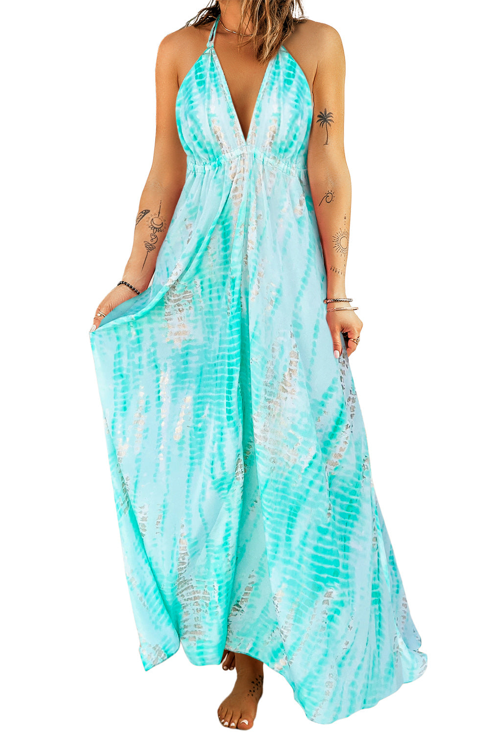 Tie-Dye Halter Neck Maxi Dress - AllIn Computer