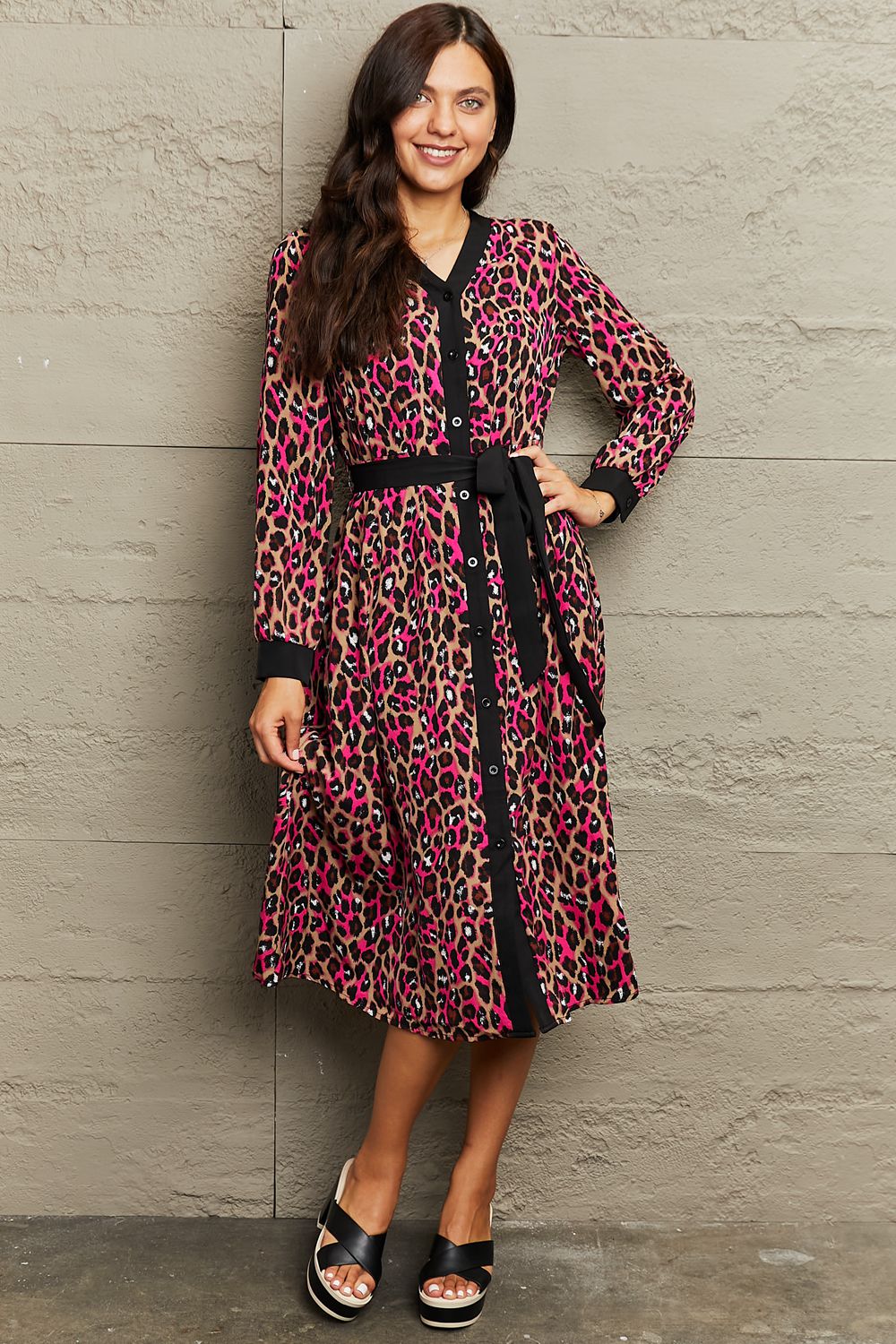 V-Neck Tie Waist Printed Midi Dress - AllIn Computer