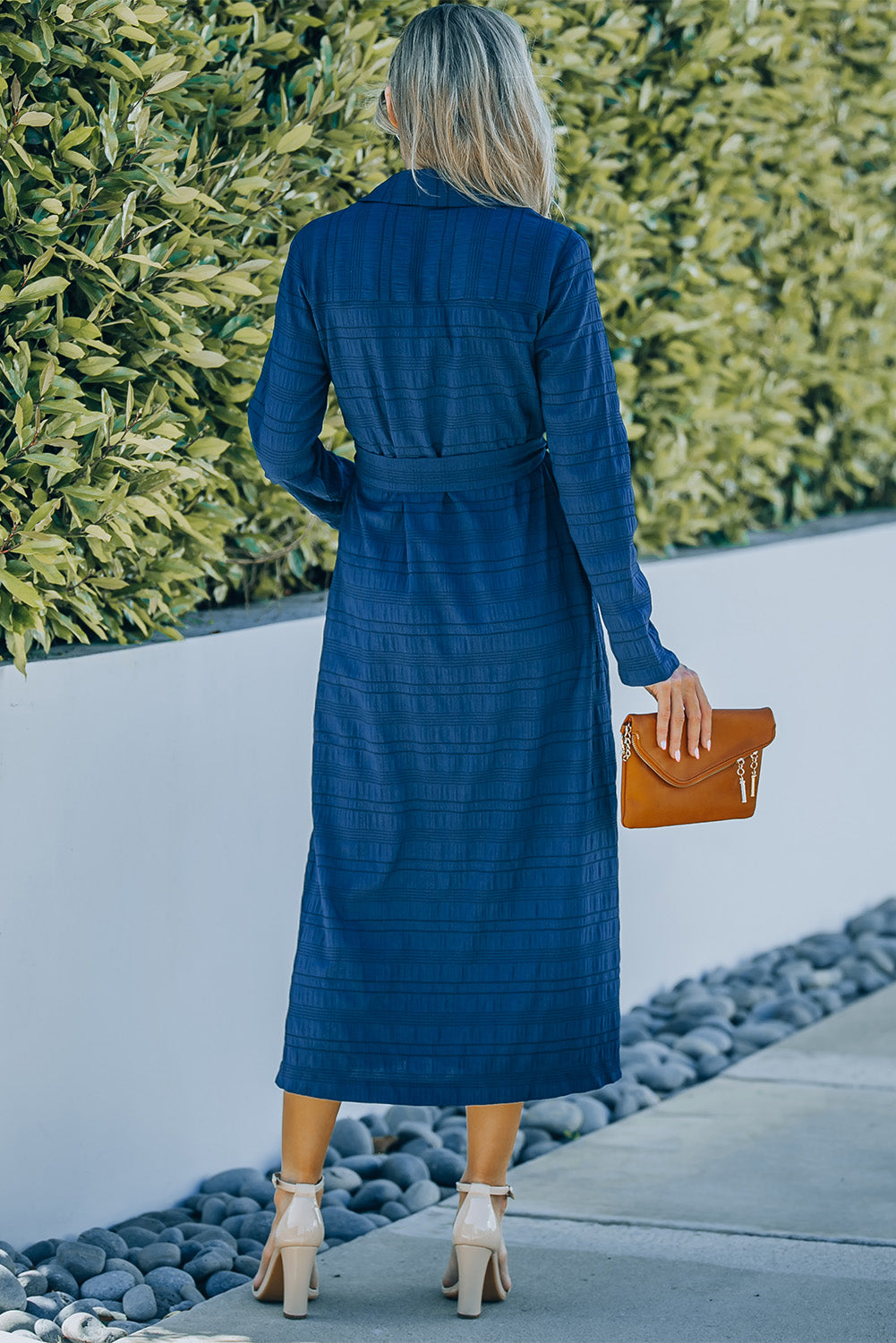 Button Front Textured Slit Shirt Dress with Belt - AllIn Computer