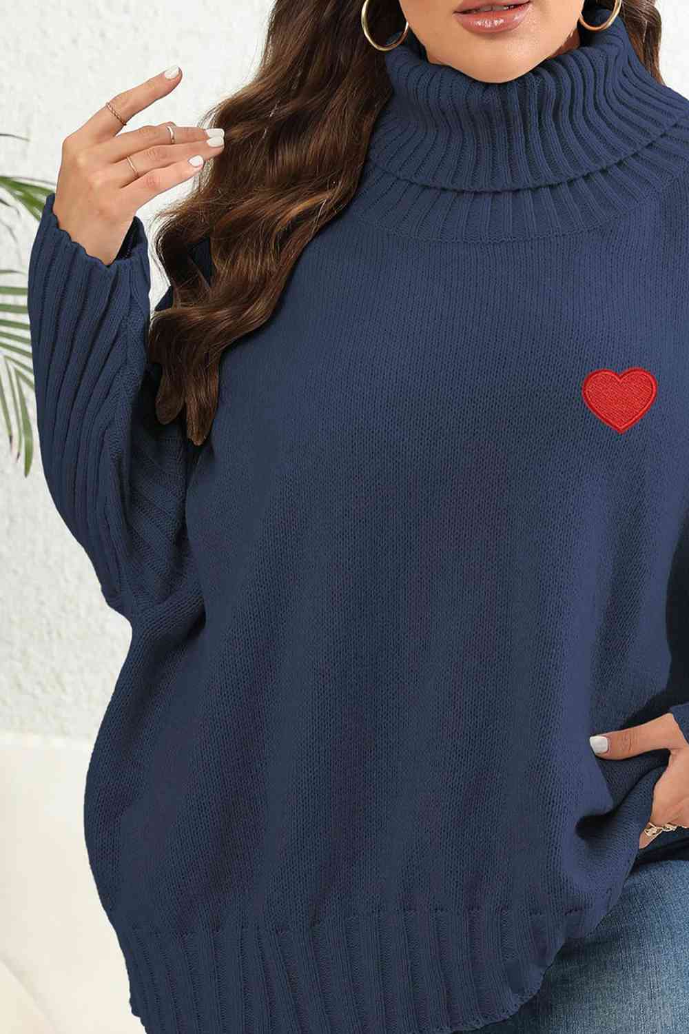 Plus Size Turtle Neck Long Sleeve Sweater - AllIn Computer