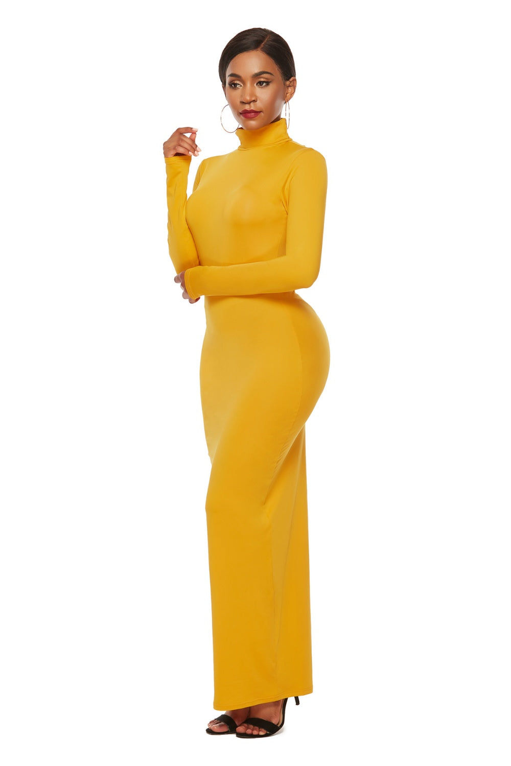 Mock Neck Long Sleeve Maxi Slim Dress - AllIn Computer