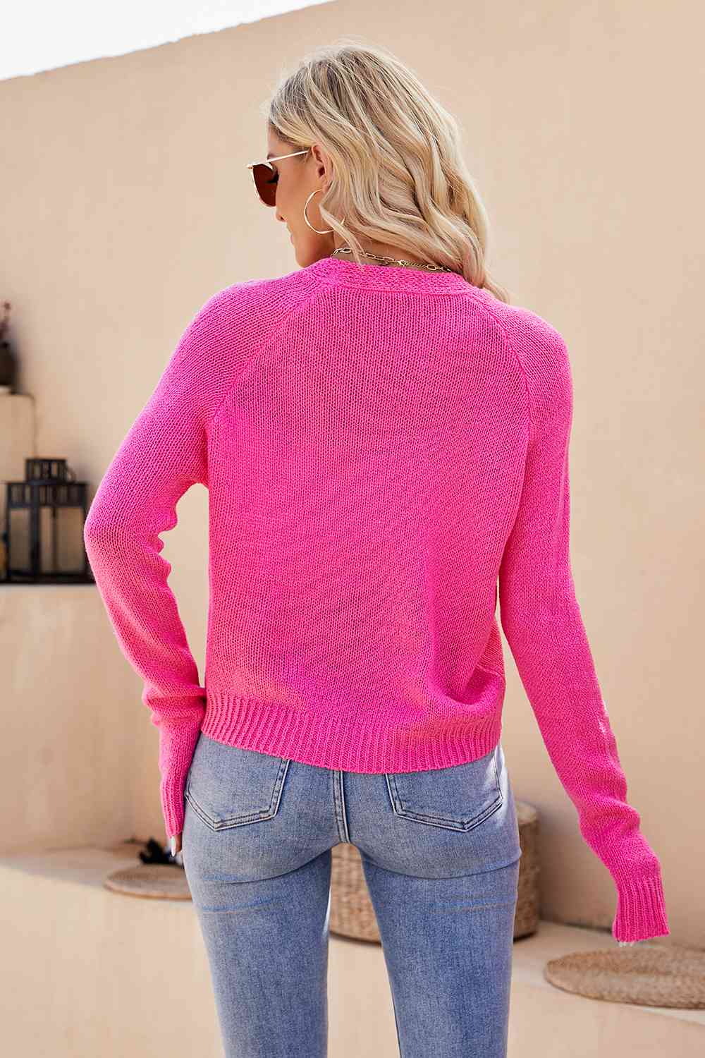 Button Up V-Neck Long Sleeve Cardigan - AllIn Computer