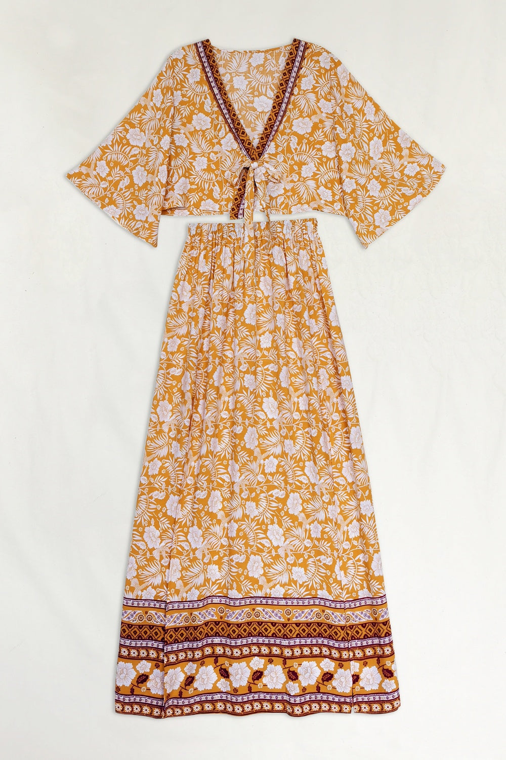 Printed Half Sleeve Top and Slit Skirt Set - AllIn Computer