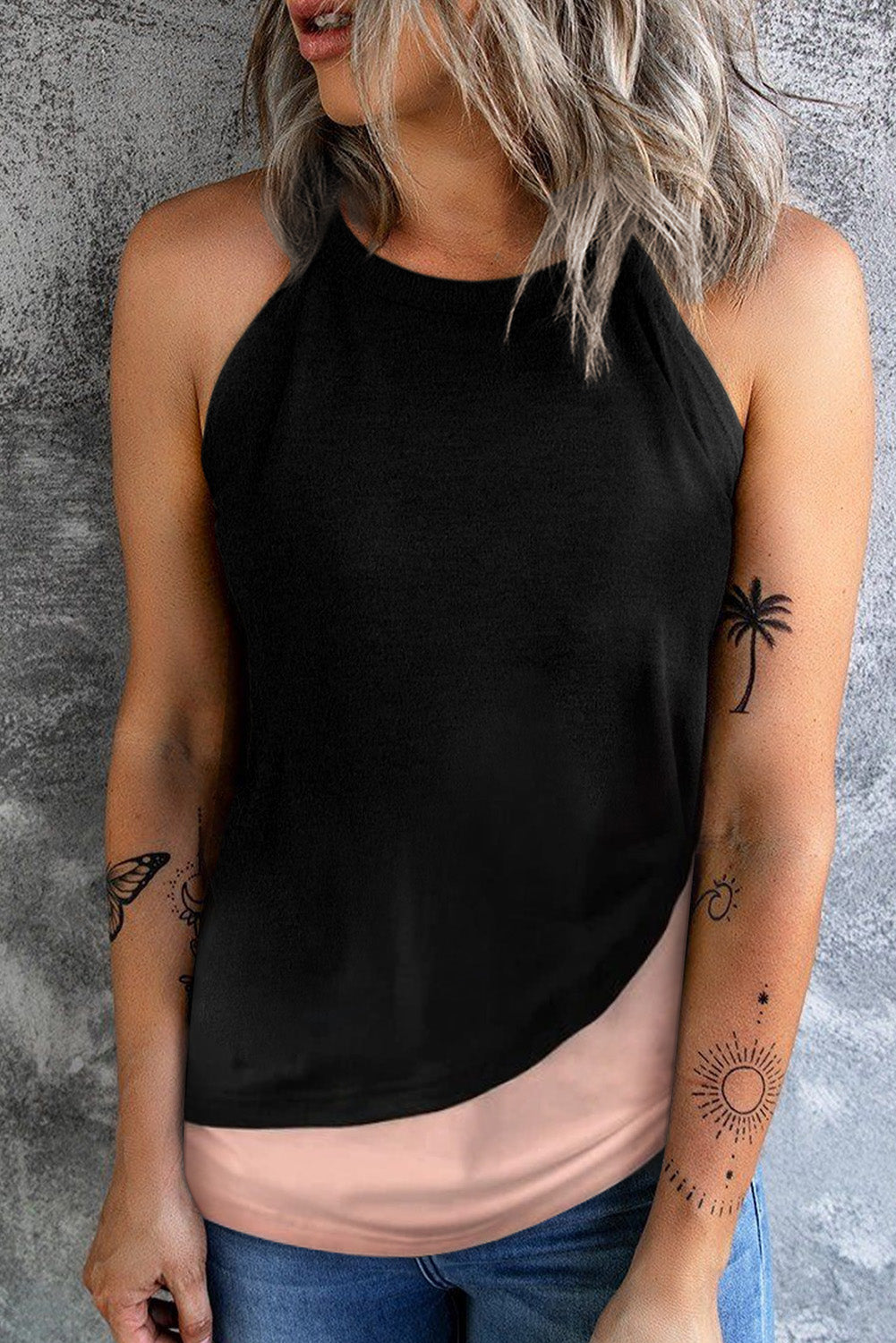 Contrast Grecian Neck Tank - AllIn Computer