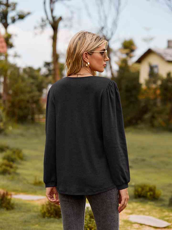 Puff Sleeve Ruffle Trim Blouse - AllIn Computer