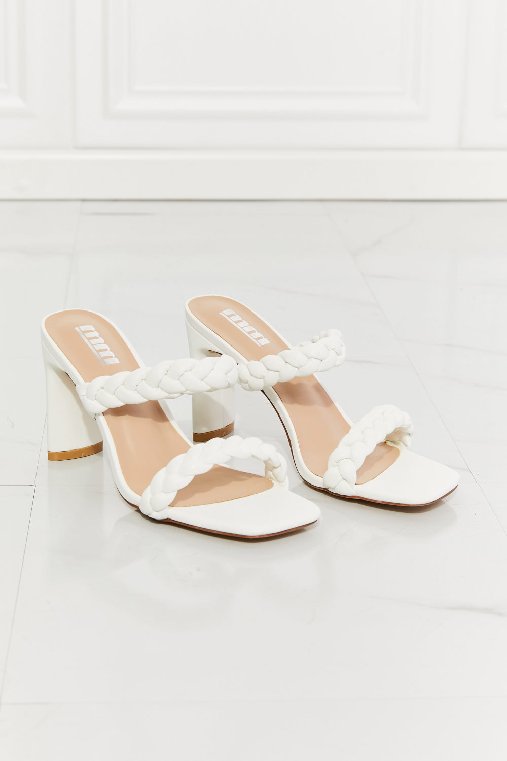 MMShoes In Love Double Braided Block Heel Sandals in White - AllIn Computer