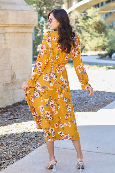 Double Take Full Size Floral Tie Back Flounce Sleeve Dress - AllIn Computer