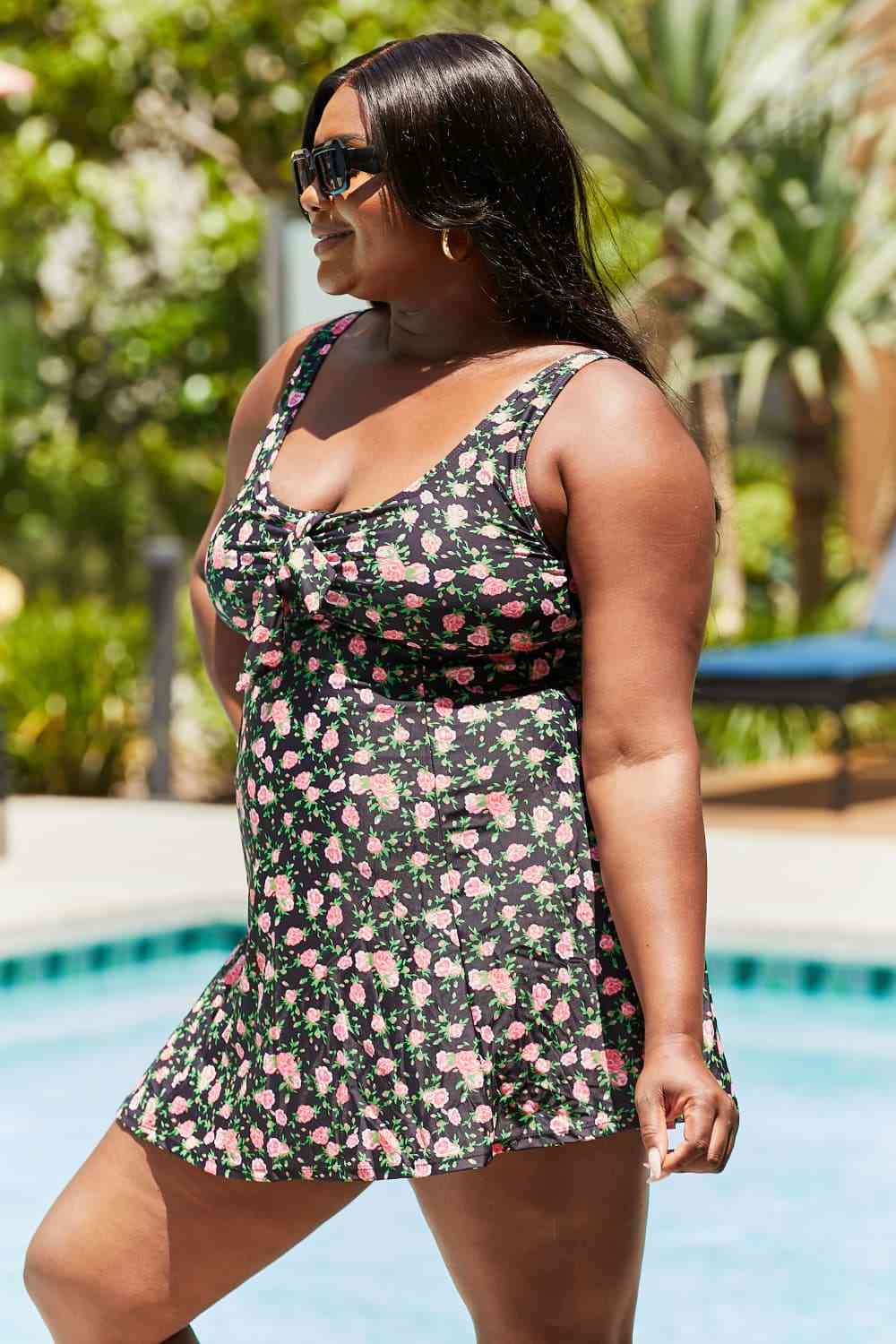 Marina West Swim Full Size Clear Waters Swim Dress in Black Roses - AllIn Computer