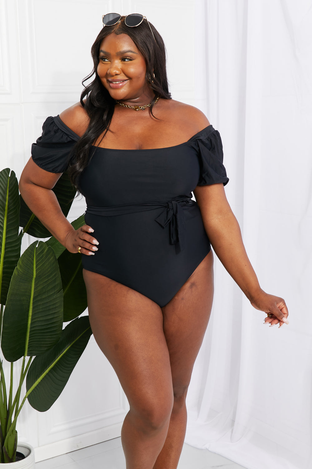 Marina West Swim Salty Air Puff Sleeve One-Piece in Black - AllIn Computer