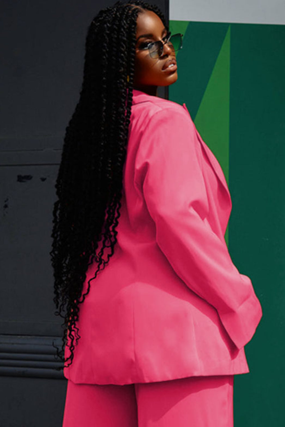 Lapel Collar Buttoned Blazer and Long Pants Set - AllIn Computer