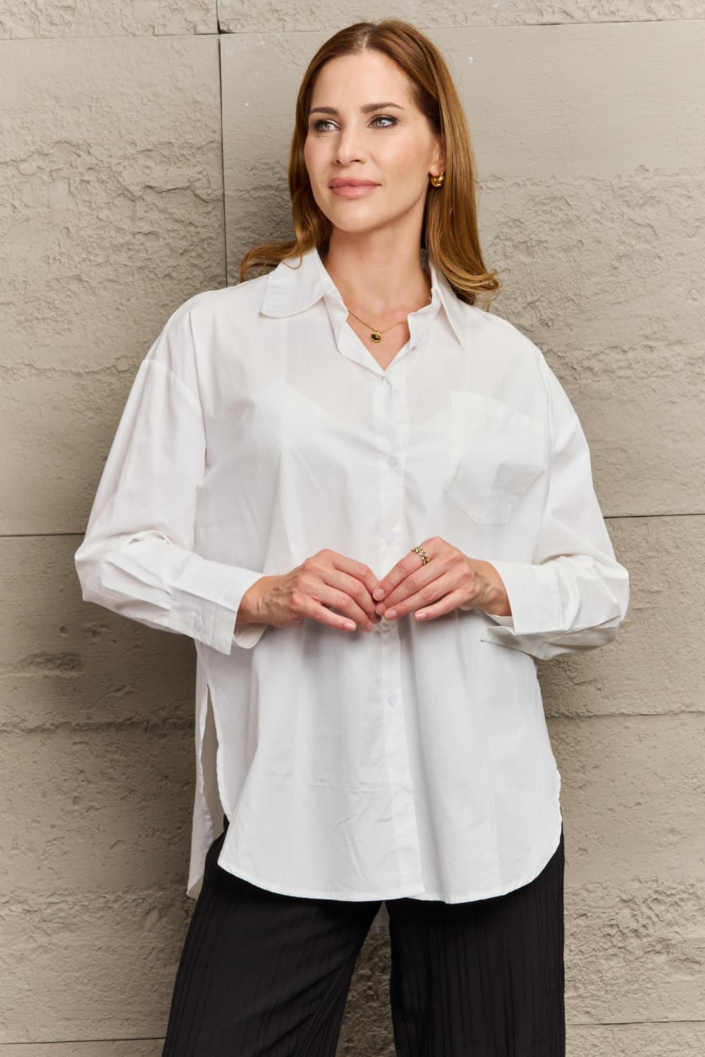 Dropped Shoulder Slit Shirt - AllIn Computer