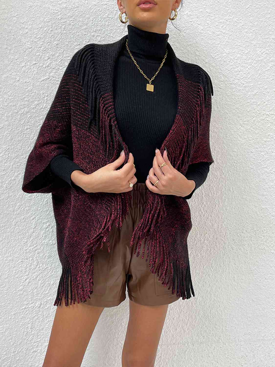 Fringe Detail Long Sleeve Cardigan - AllIn Computer