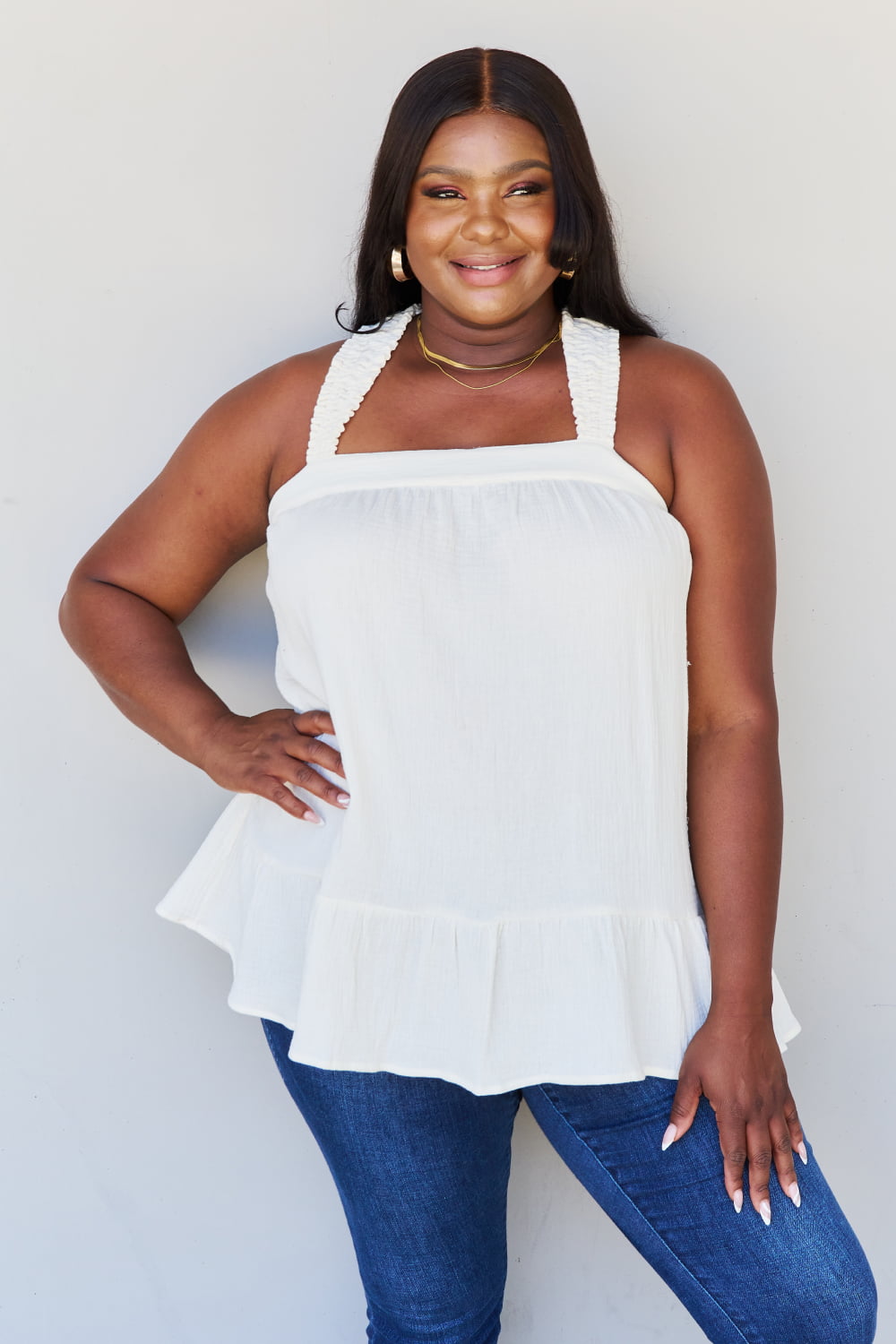 HEYSON Good Attitude Full Size Back Tie Detail Ruffle Tunic Top - AllIn Computer