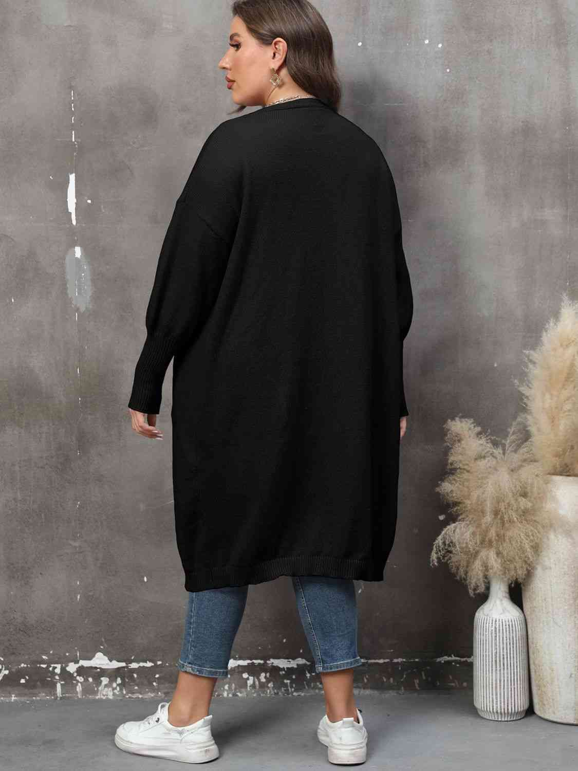 Plus Size Long Sleeve Pocketed Cardigan - AllIn Computer