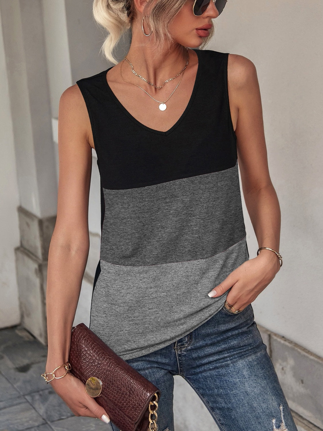 Color Block Wide Strap Tank - AllIn Computer