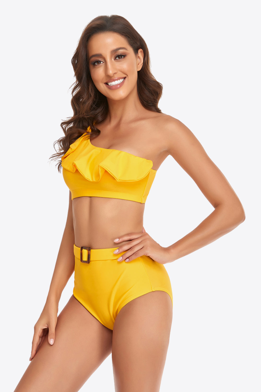 Ruffled One-Shoulder Buckled Bikini Set - AllIn Computer