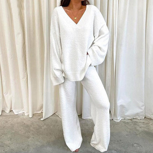 V-Neck Long Sleeve Top and Long Pants Set - AllIn Computer