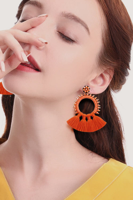Beaded Detail Tassel Dangle Earrings - AllIn Computer