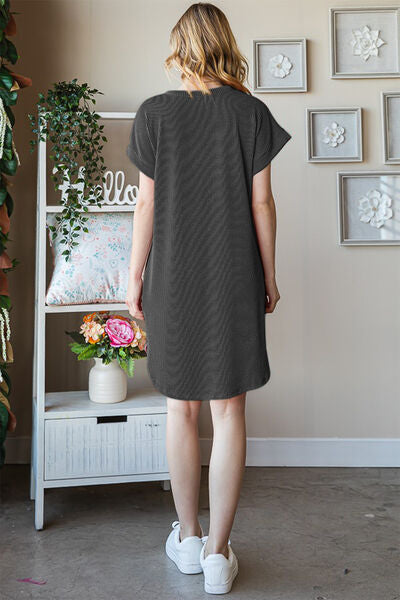 Heimish Full Size Ribbed Round Neck Short Sleeve Tee Dress - AllIn Computer
