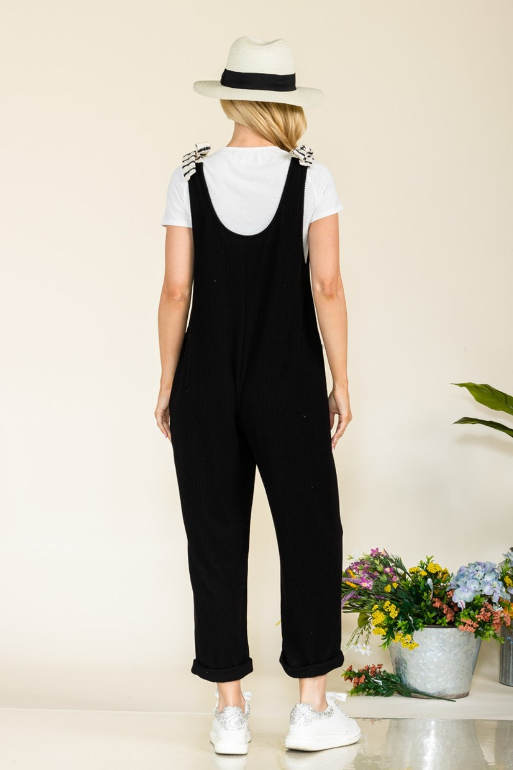 Celeste Full Size Stripe Contrast Pocket Rib Jumpsuit - AllIn Computer