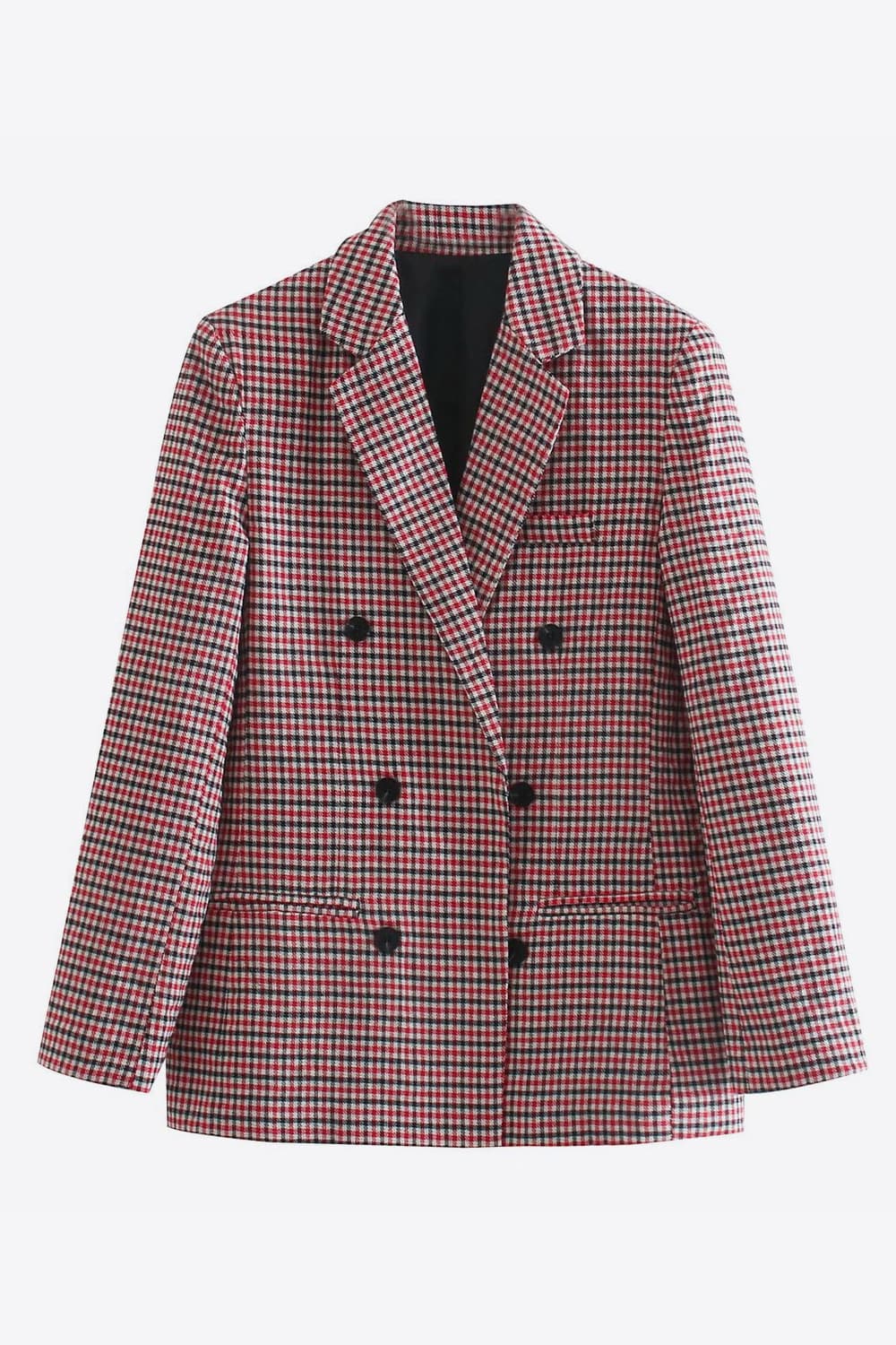 Plaid Double-Breasted Blazer - AllIn Computer