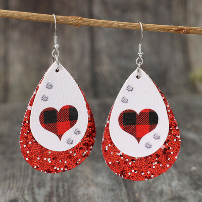 Heart Sequin Leather Teardrop Earrings - AllIn Computer