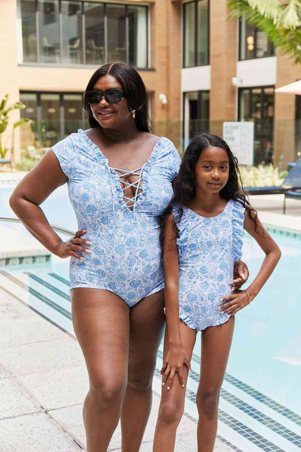 Marina West Swim Bring Me Flowers V-Neck One Piece Swimsuit In Thistle Blue - AllIn Computer