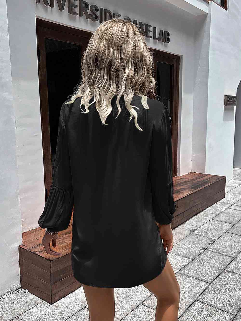 Double Take Notched Neck Balloon Sleeve Shirt - AllIn Computer