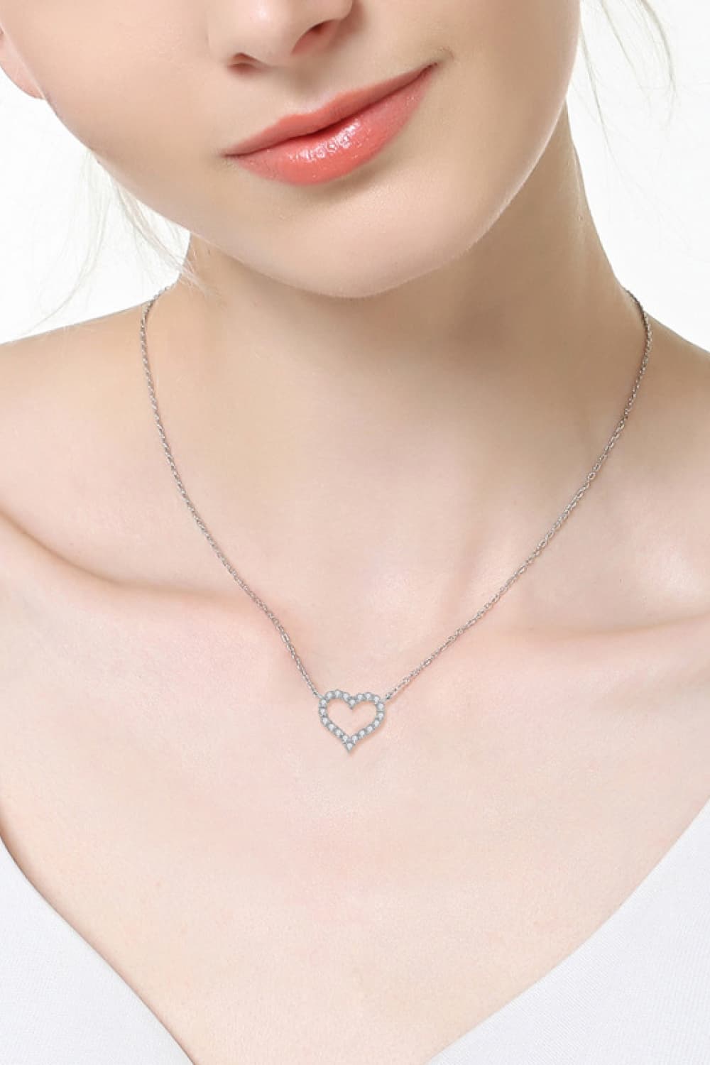 Adored Moissanite Platinum-Plated Heart Necklace - AllIn Computer